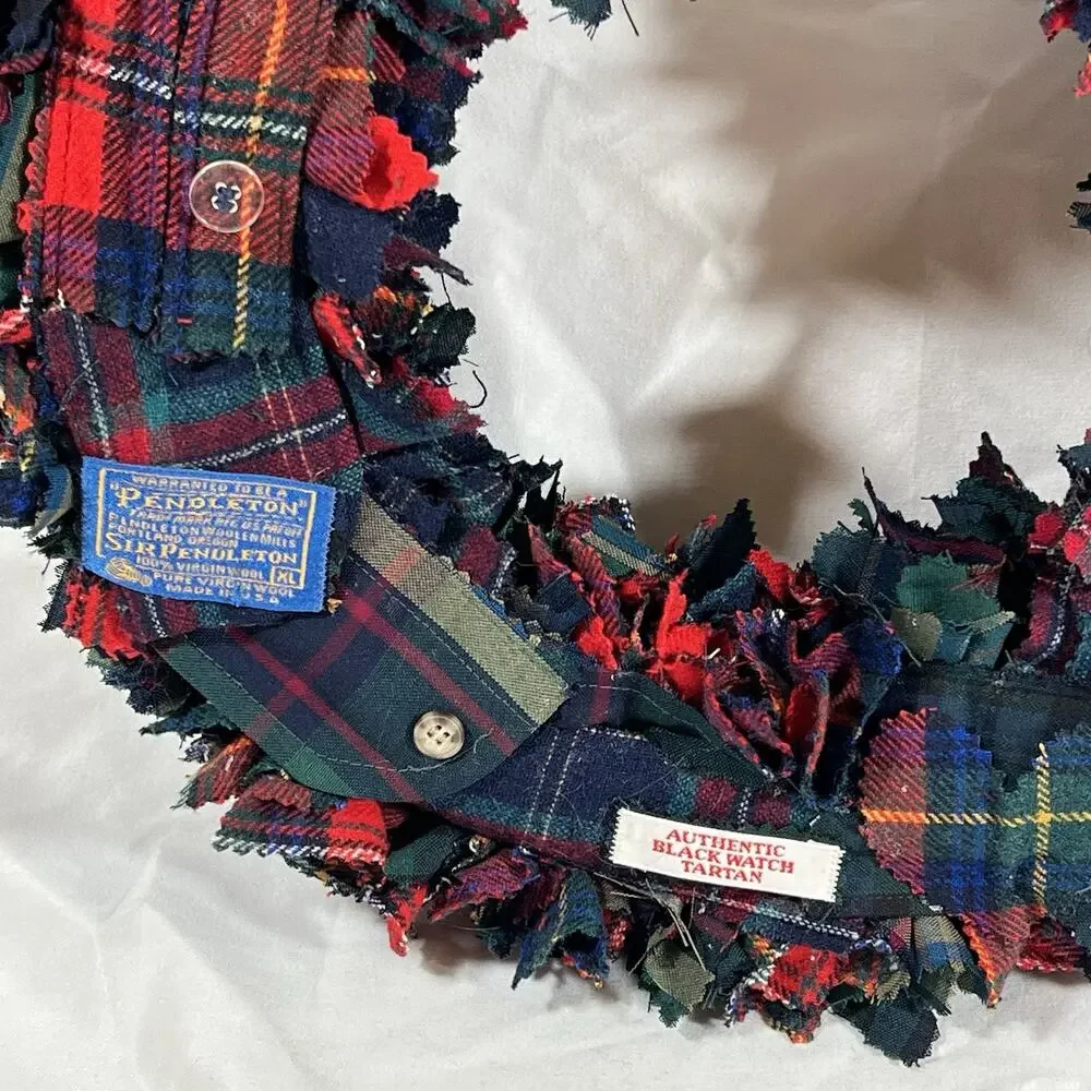 Vintage Pendleton 100% Wool Shirt Skirt made into Christmas Wreath Plaid Tartan